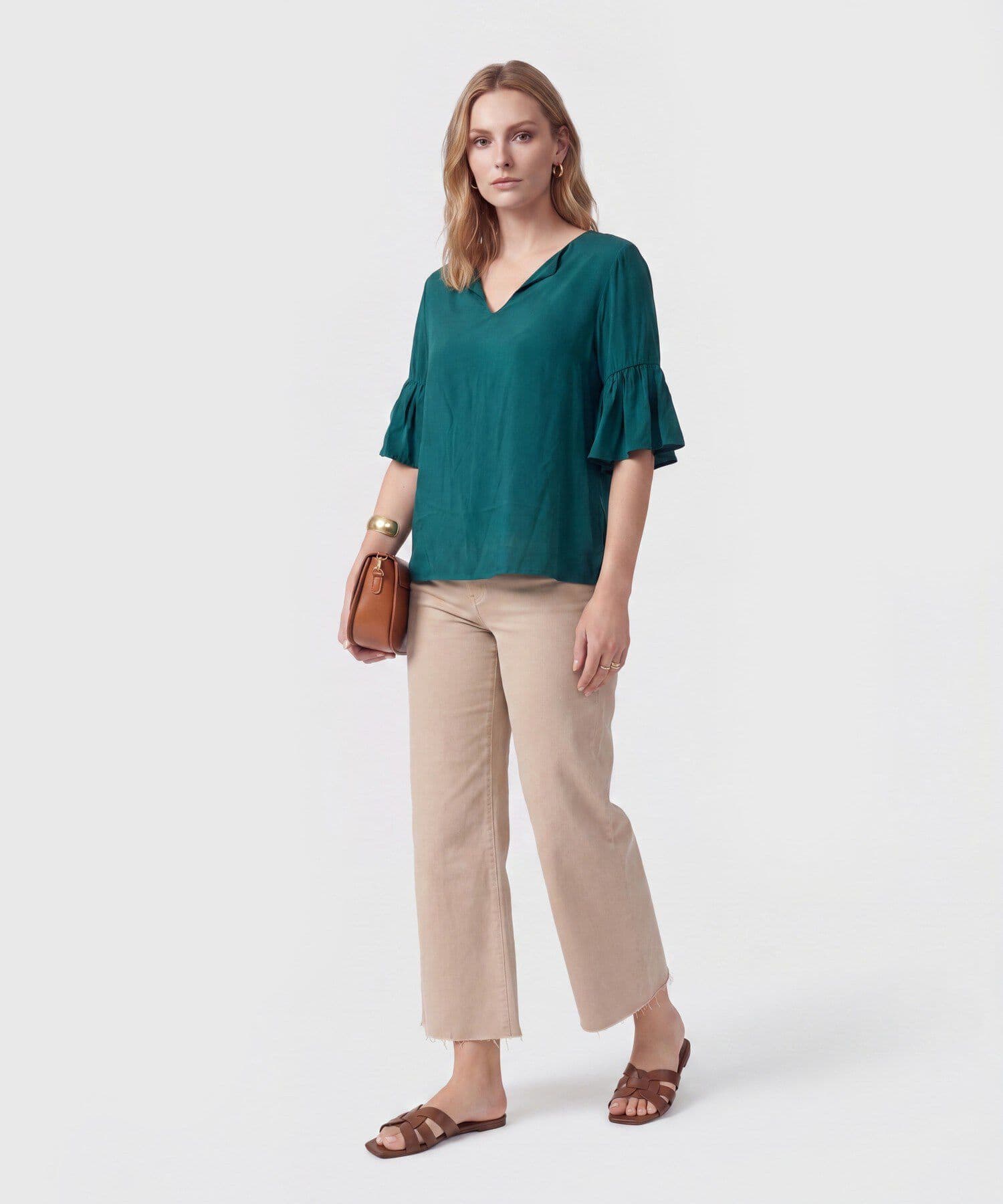 Blusa Violeta Fluido verde oliva para mujer, vista 2