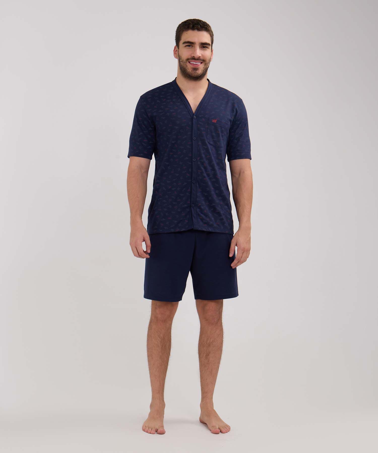 Pijama Coral de Viaje azul marino para hombre, vista principal