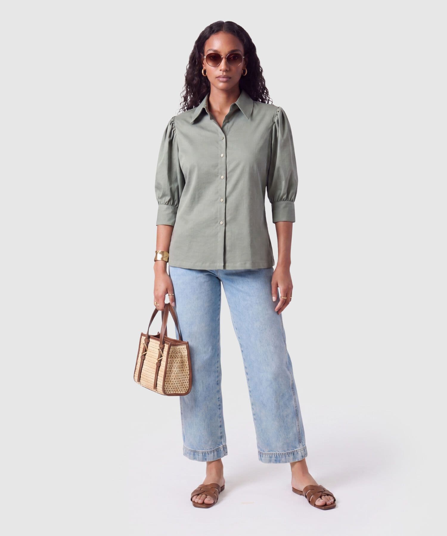 Camisa Jacaranda Clásico verde oliva para mujer, vista 2