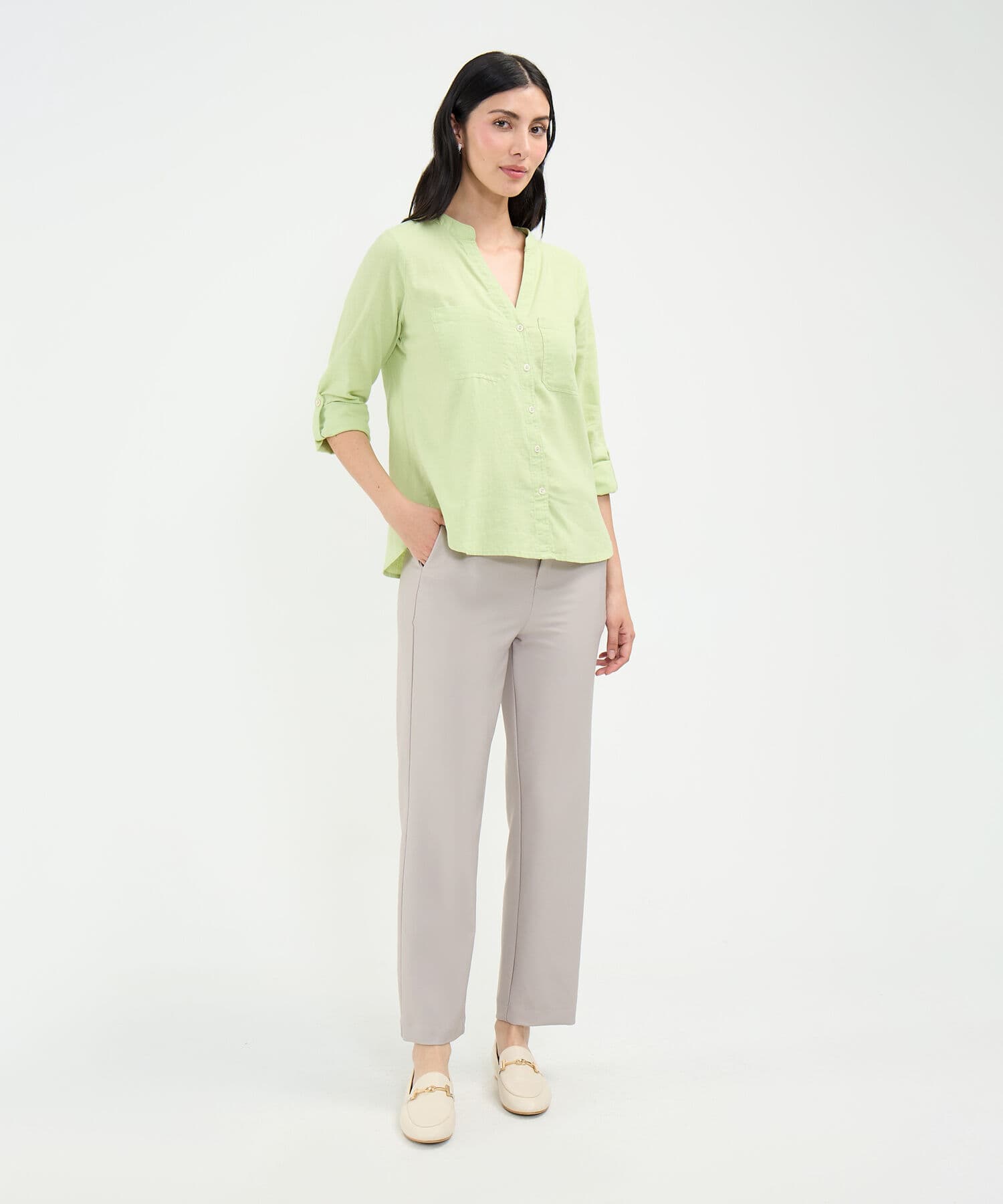 Blusa Valentina Relajado verde oliva para mujer, vista 2