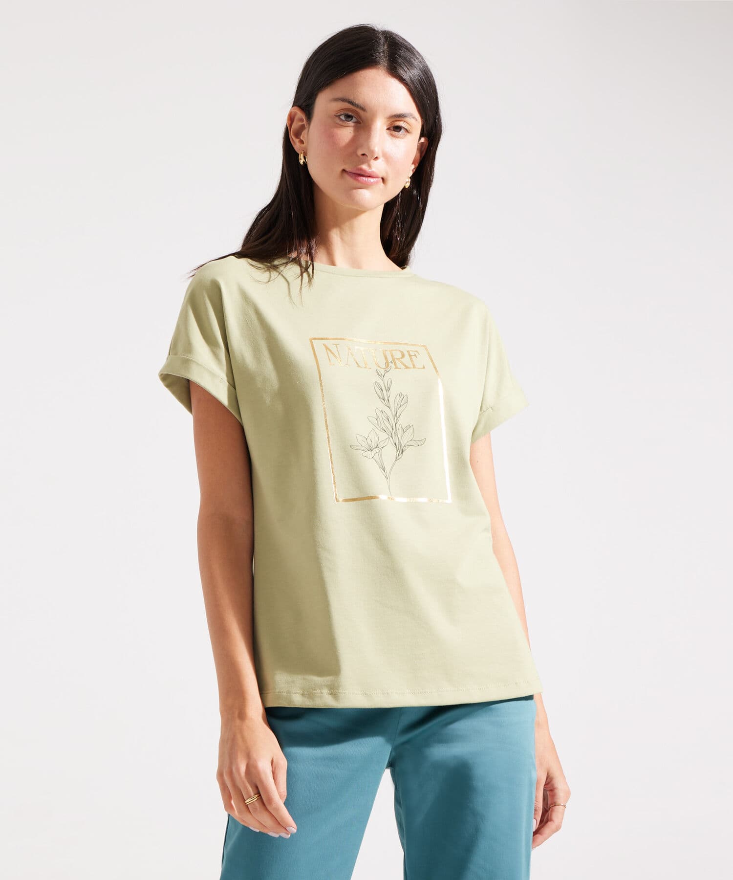 Camiseta Aura Minimalista verde oliva para mujer, vista principal