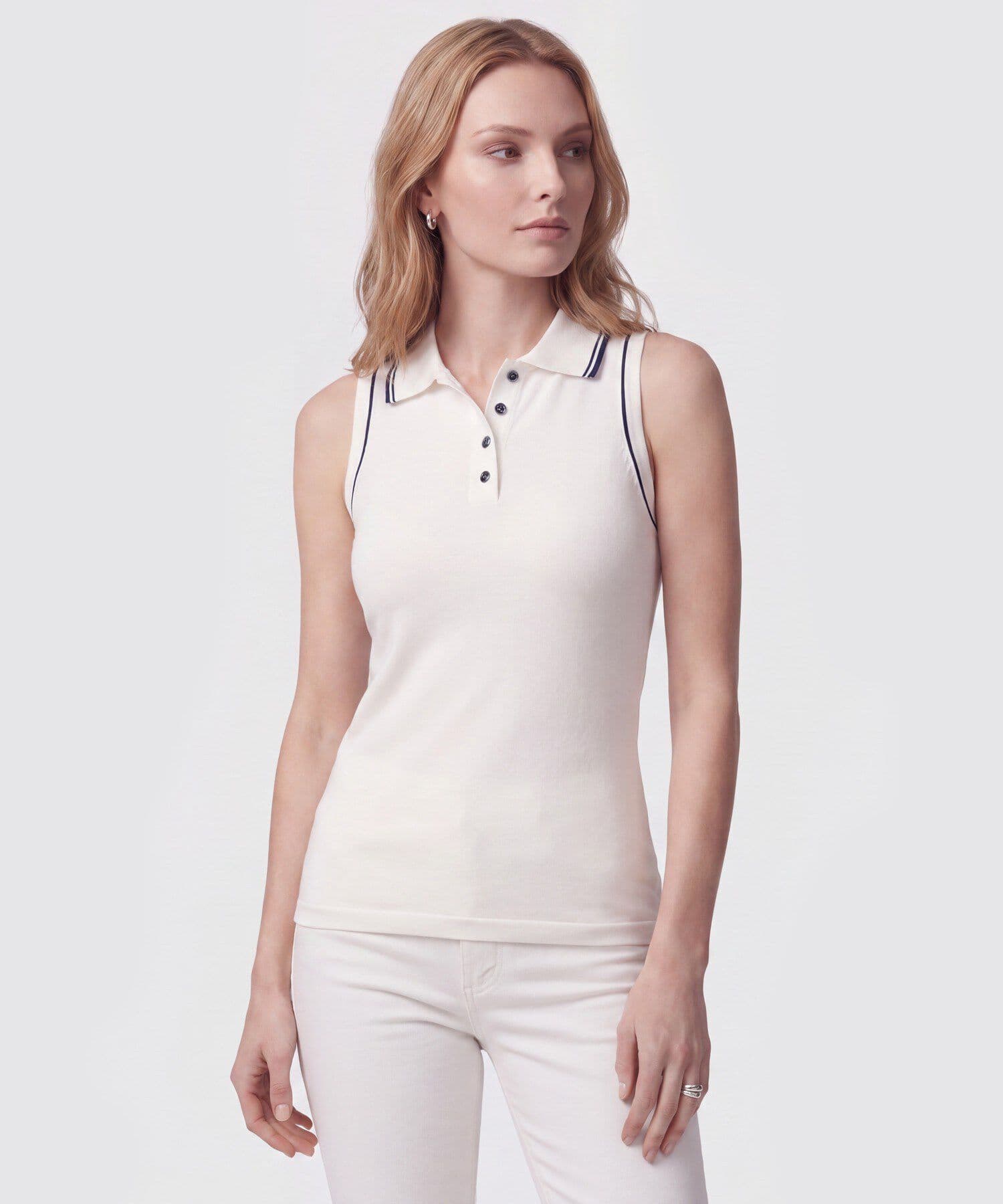 Polo Oliva Edición Lino blanco para mujer, vista principal