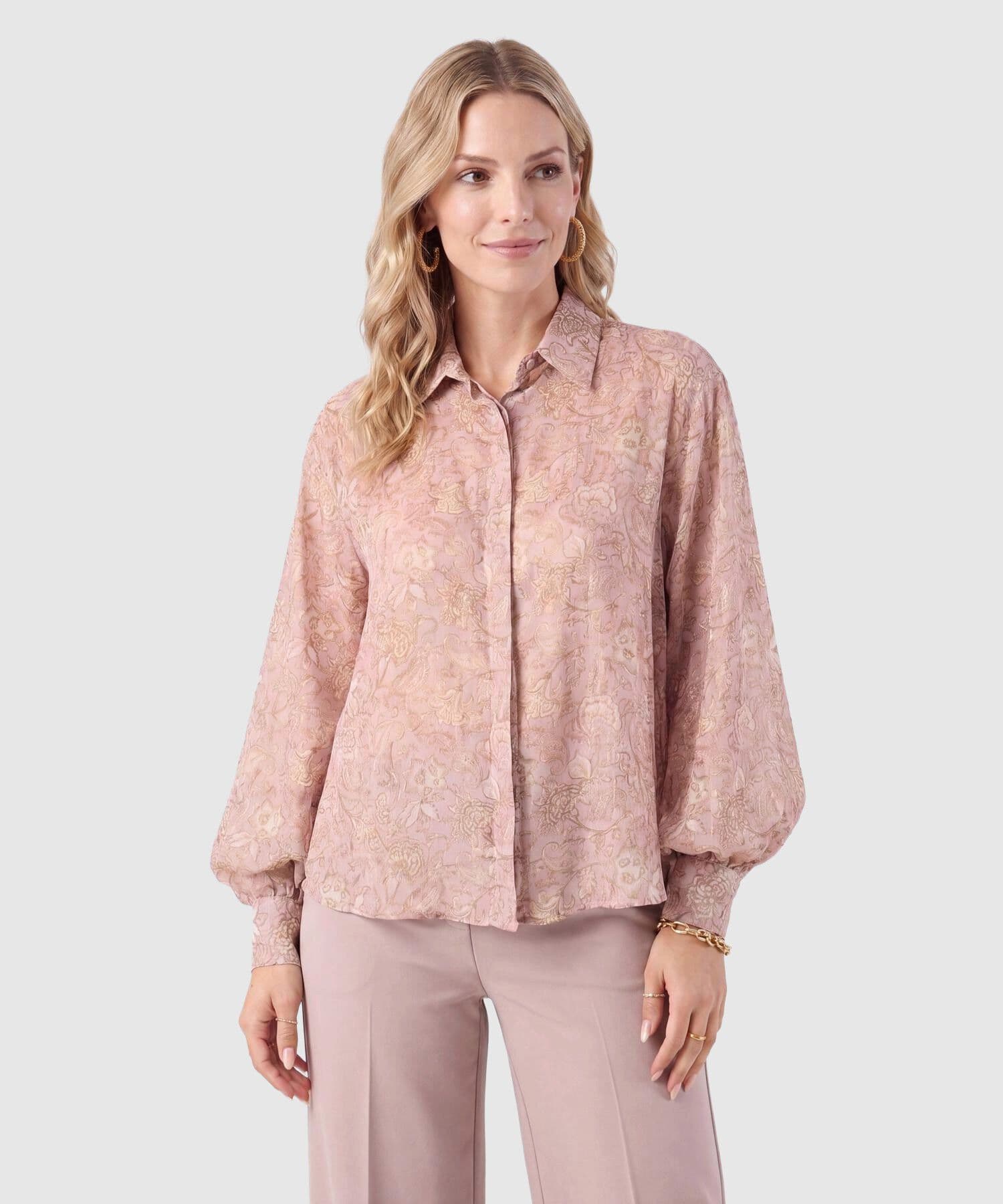 Camisa Flora Minimalista rosa empolvado para mujer, vista principal