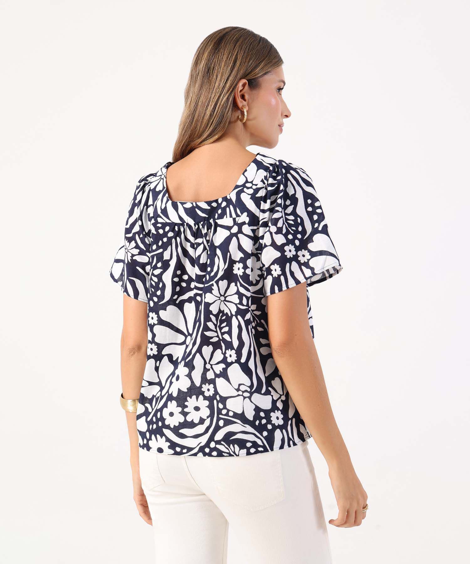 Blusa Litoral Relajado azul marino para mujer, vista 4