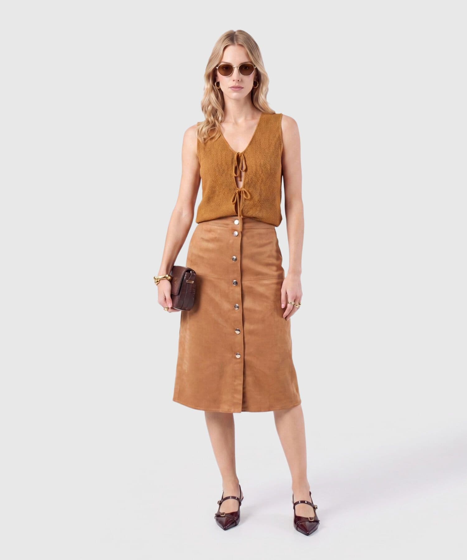 Falda Jacaranda Edición Lino café para mujer, vista 2