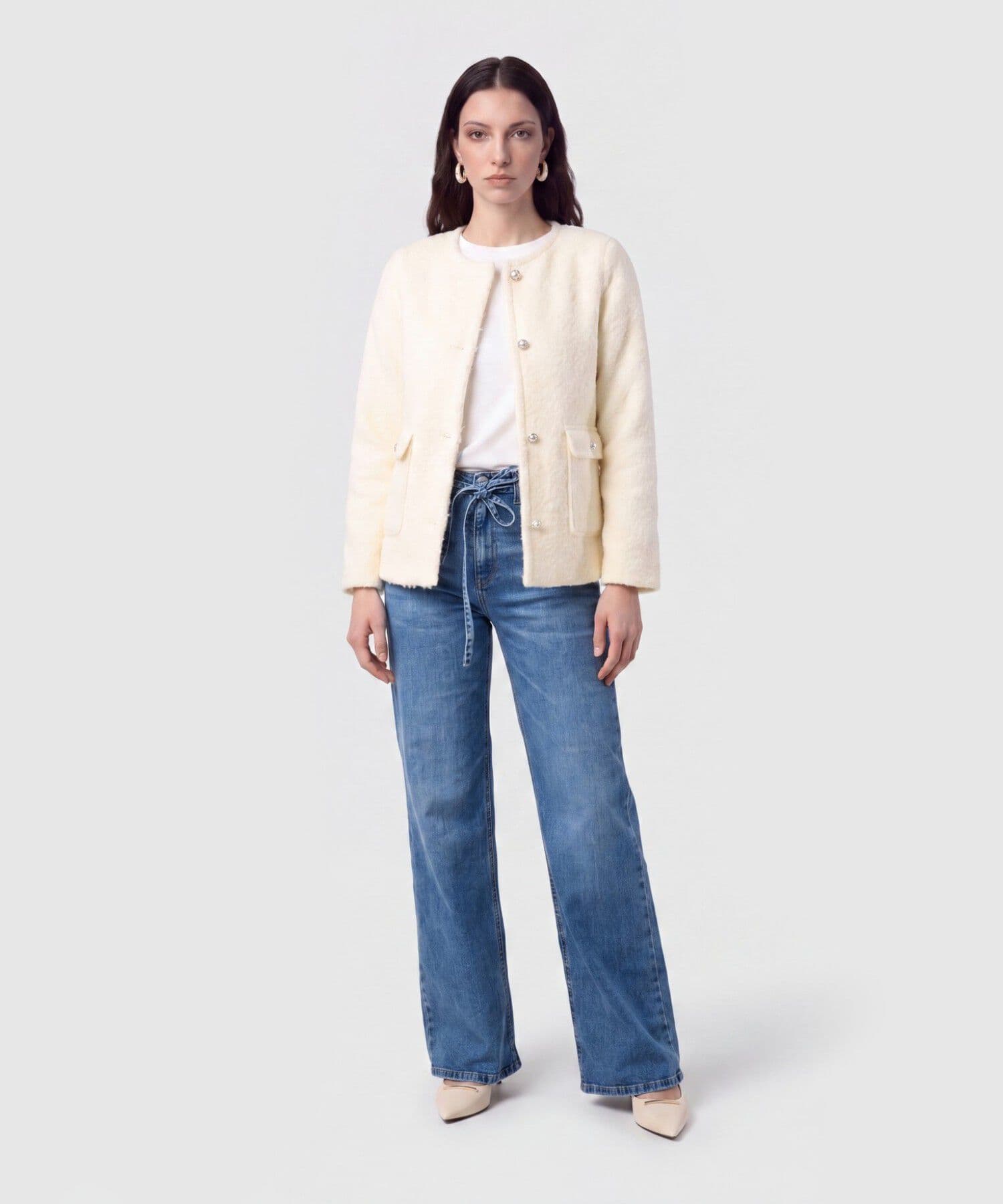 Camiseta Niebla Texturizado blanco para mujer, vista 2