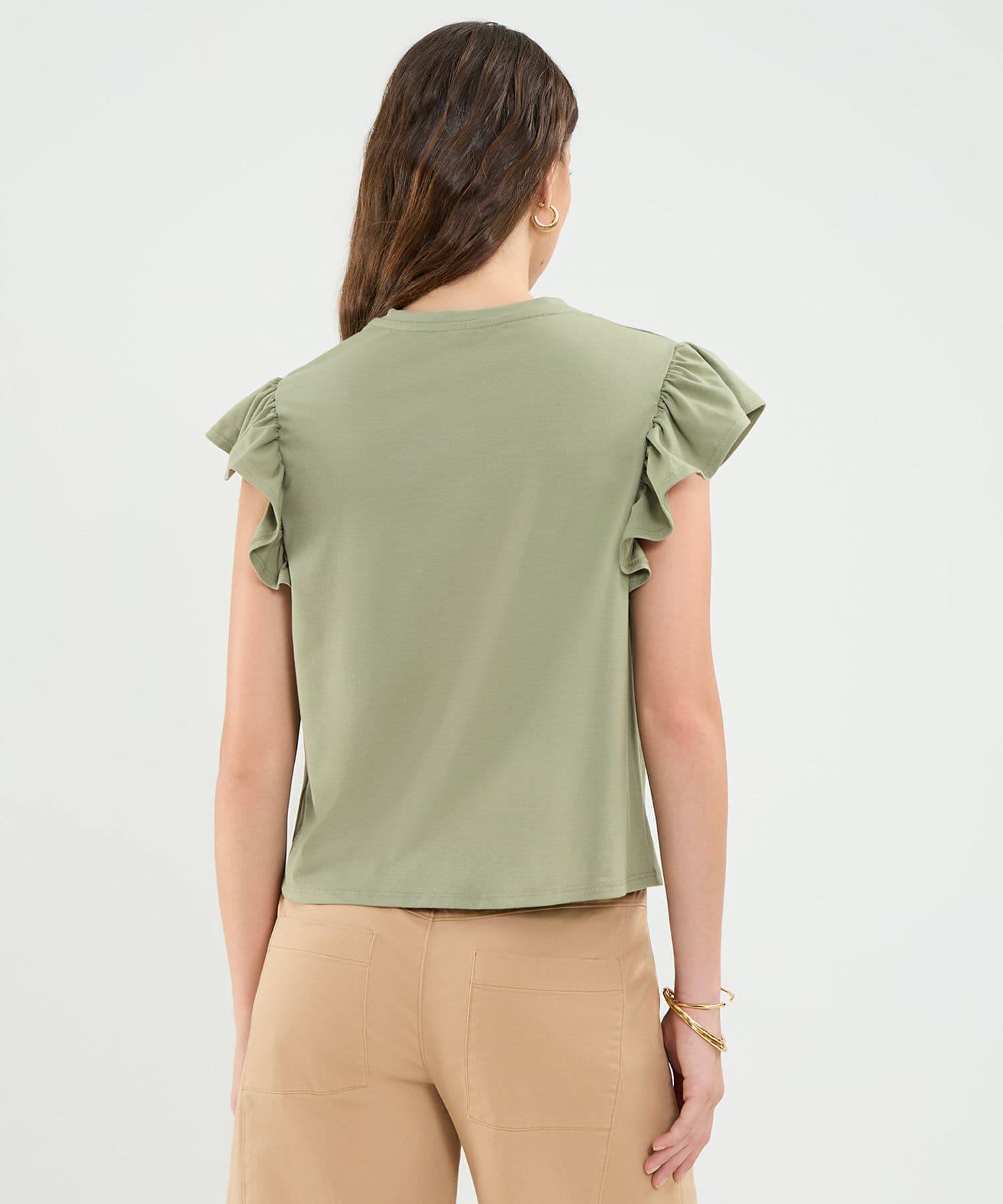 Camiseta Litoral Edición Lino verde oliva para mujer, vista 4