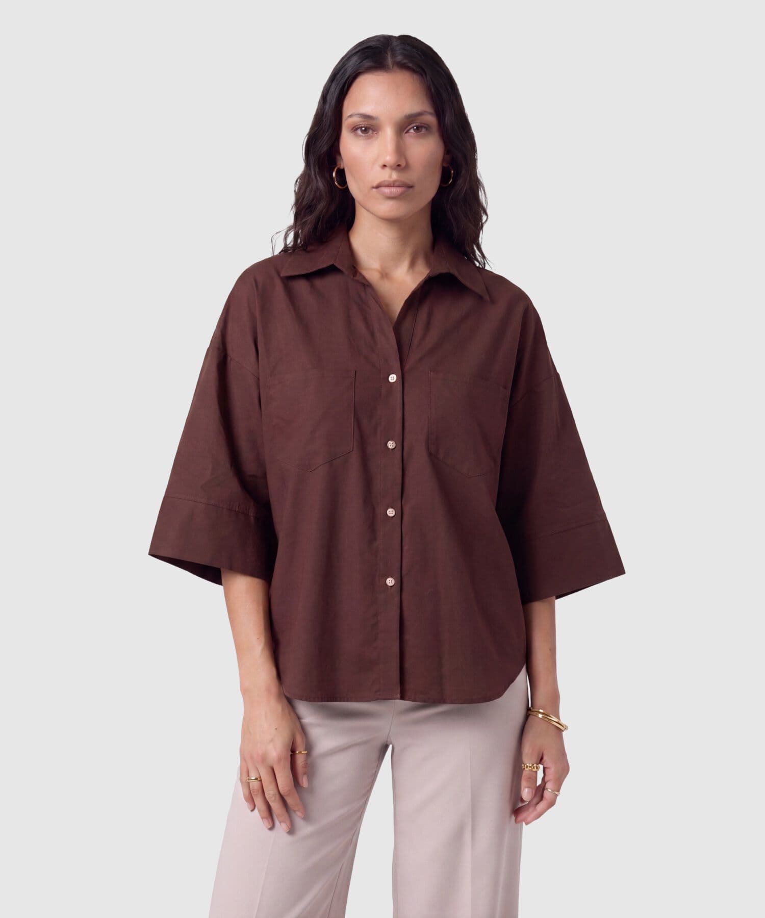 Camisa Dorada Relajado café para mujer, vista principal