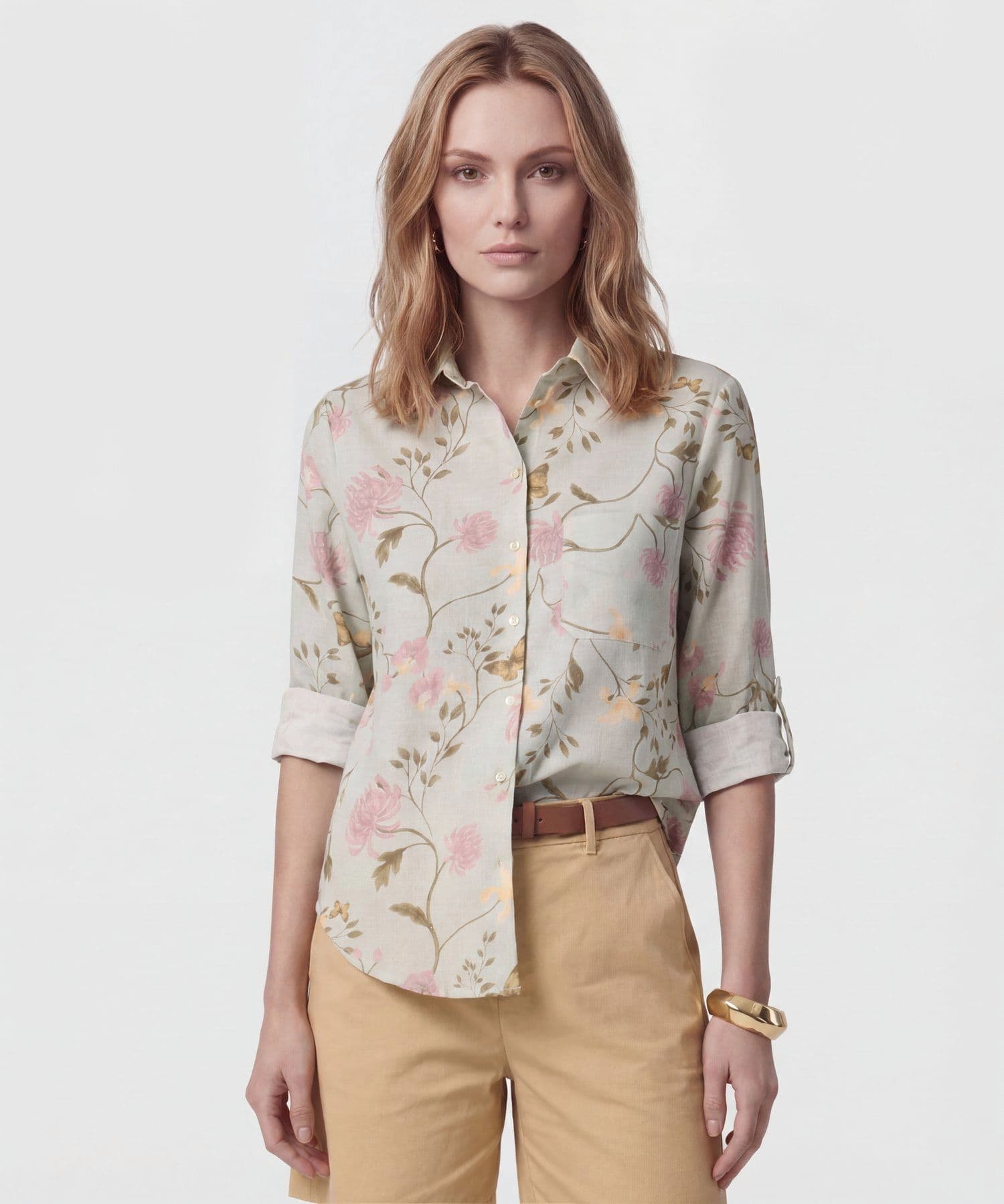 Camisa Horizonte Edición Lino verde oliva para mujer, vista principal