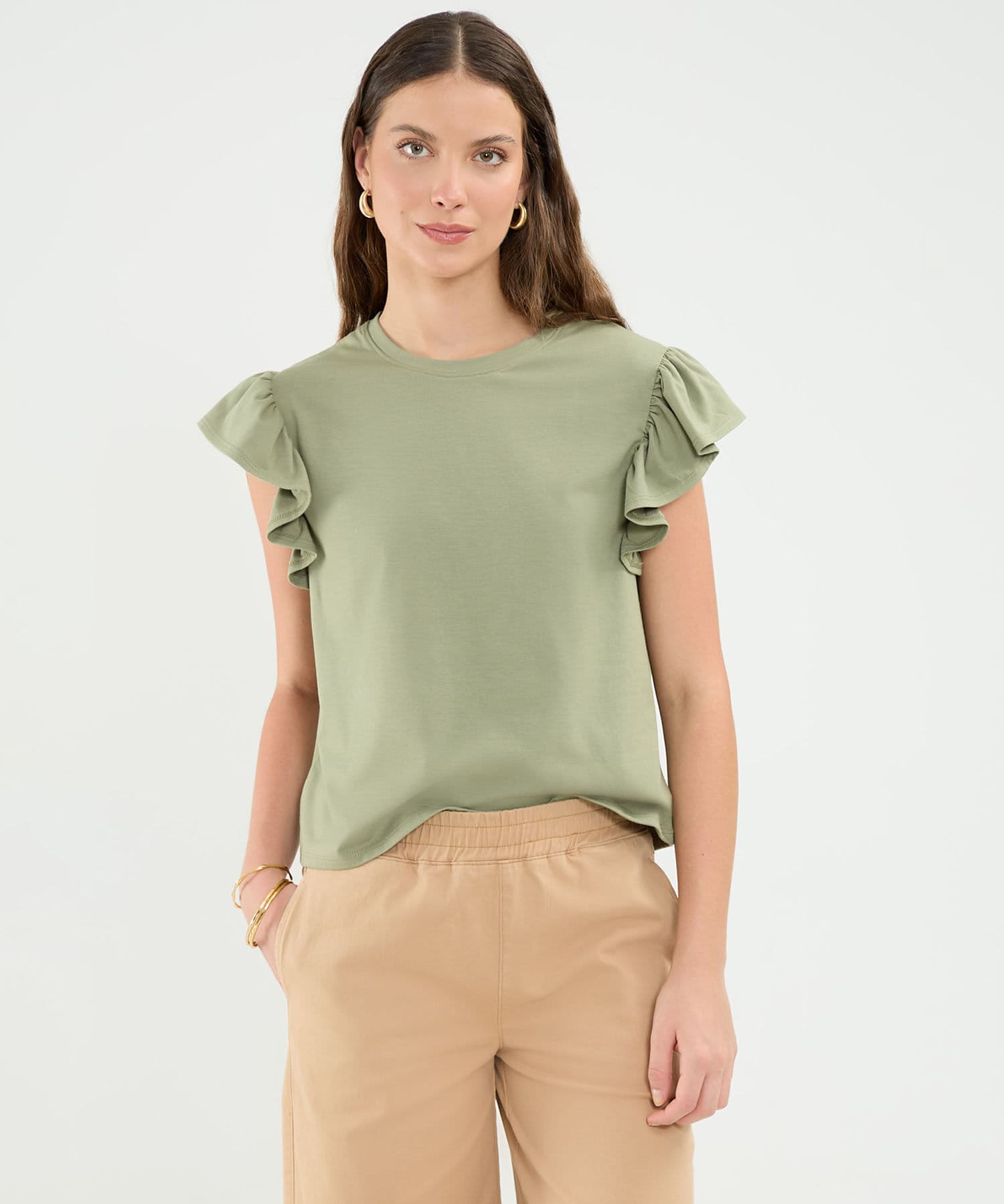 Camiseta Litoral Edición Lino verde oliva para mujer, vista principal