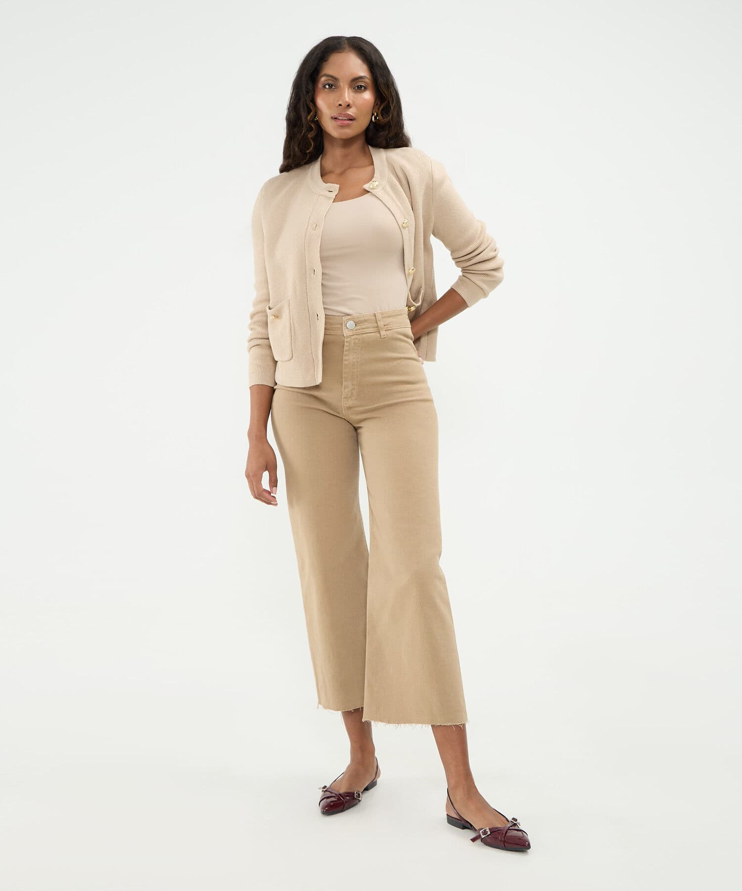 Jean Violeta Texturizado café para mujer, vista 2