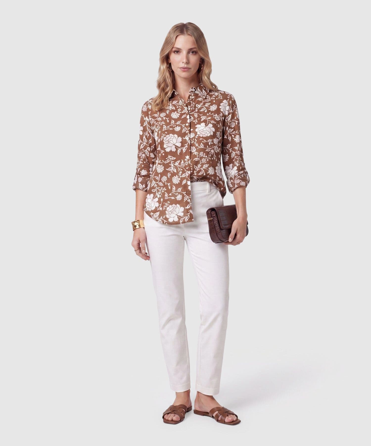 Camisa Orquídea Relajado café para mujer, vista 2