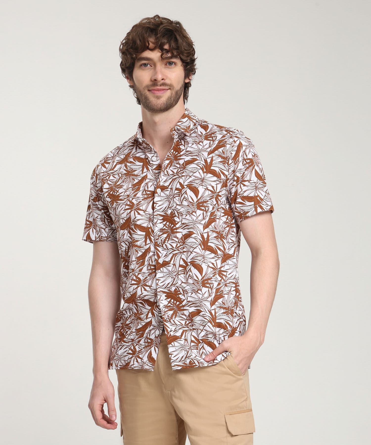 Camisa Flora Texturizado dorado para hombre, vista principal