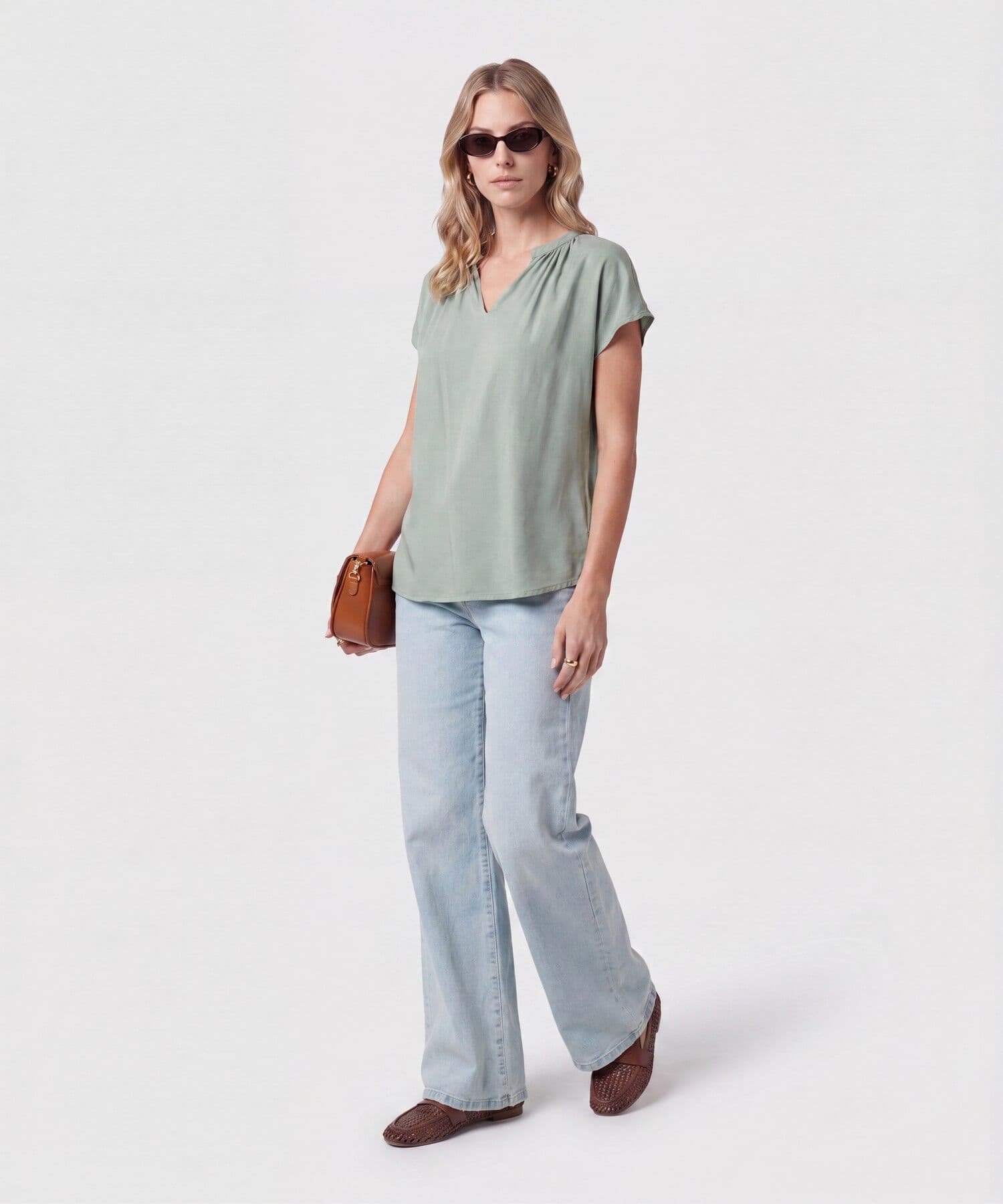 Blusa Candelaria Relajado verde oliva para mujer, vista 2