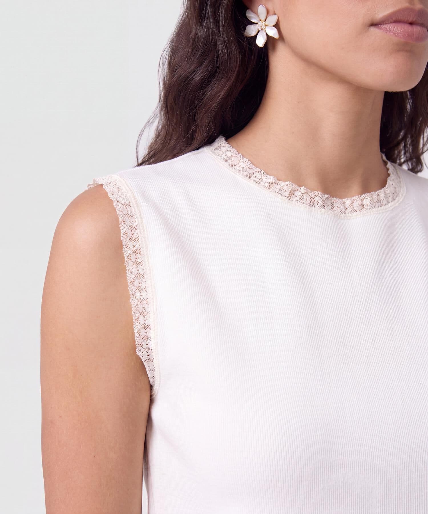 Camiseta Azahar Texturizado blanco para mujer, vista 3