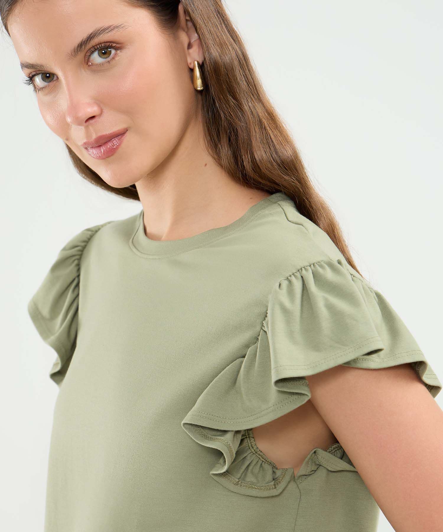 Camiseta Litoral Edición Lino verde oliva para mujer, vista 3