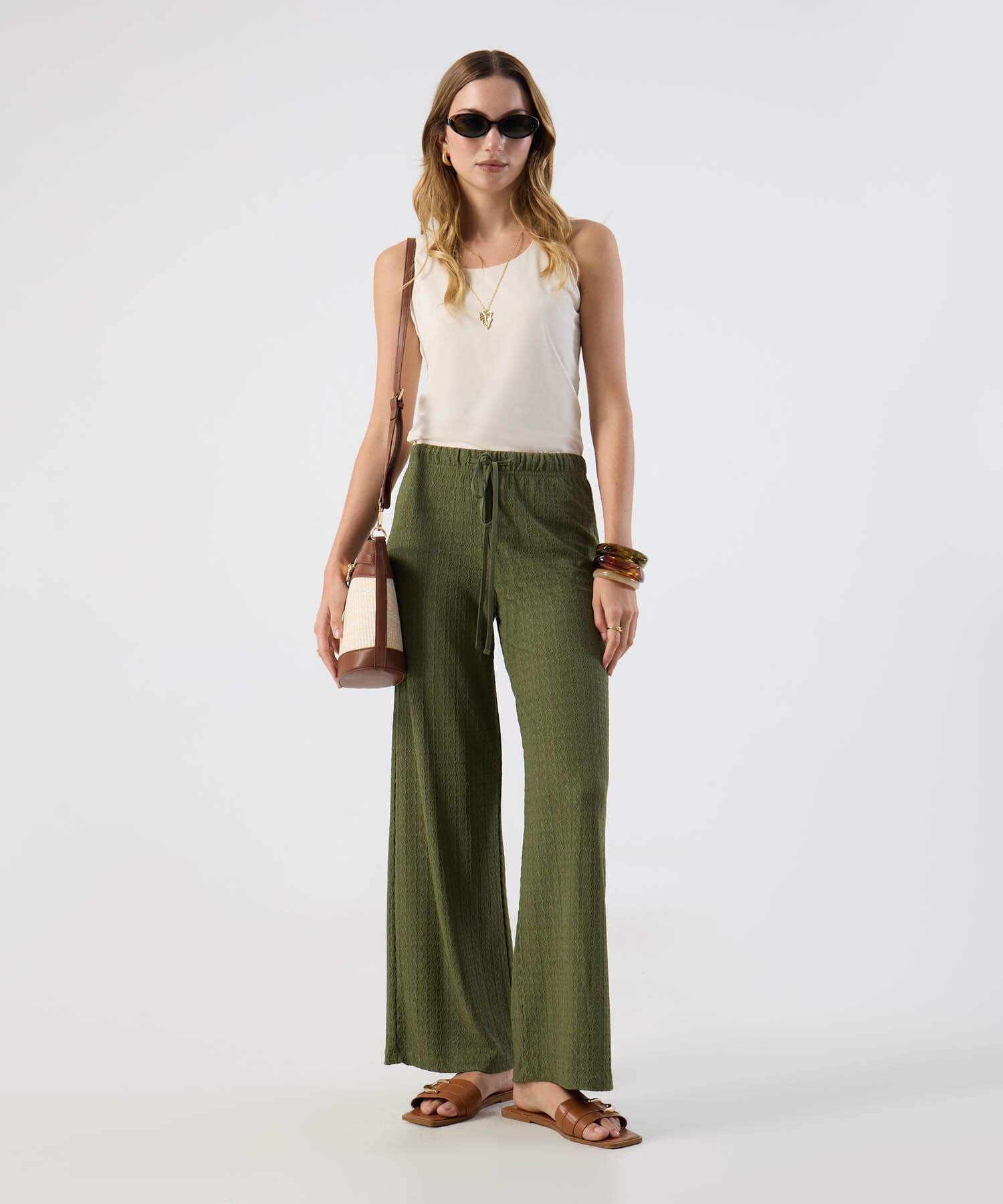 Pantalón Bahía Fluido verde oliva para mujer, vista 2