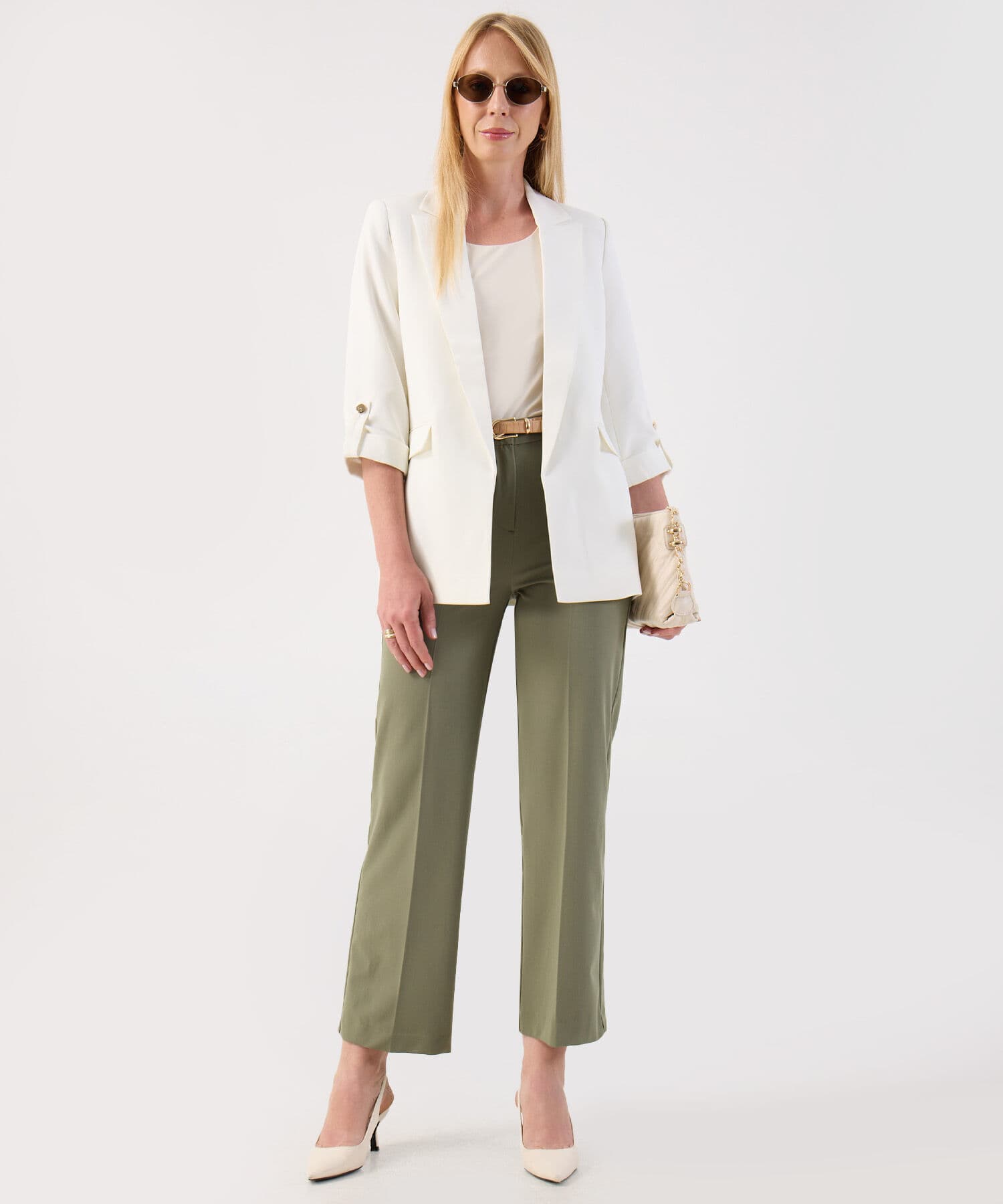 Pantalón Cedro Edición Lino verde oliva para mujer, vista 2