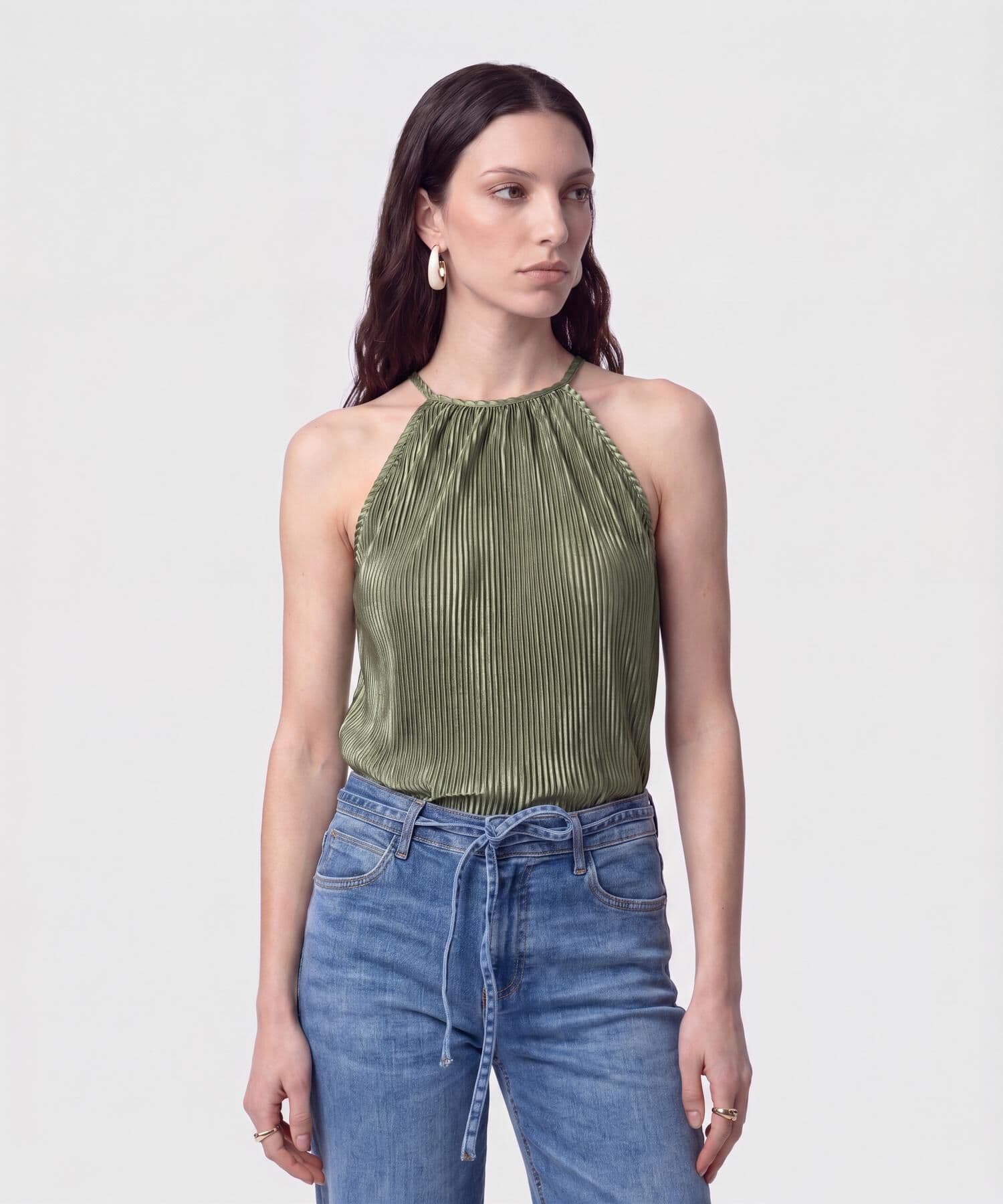 Blusa Sierra Esencial verde oliva para mujer, vista principal