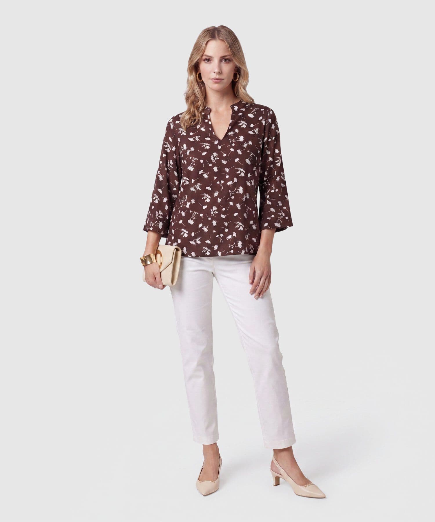 Blusa Valentina Minimalista café para mujer, vista 2