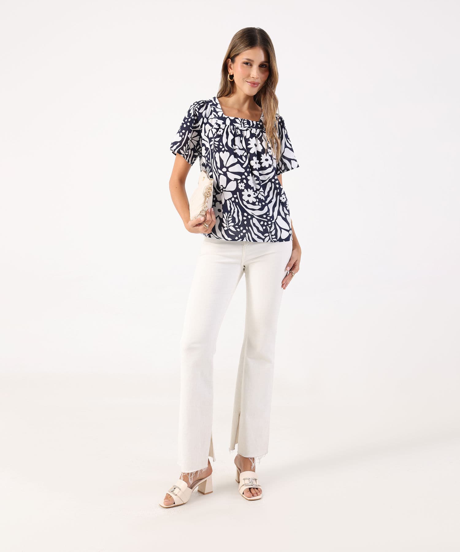 Blusa Litoral Relajado azul marino para mujer, vista 2